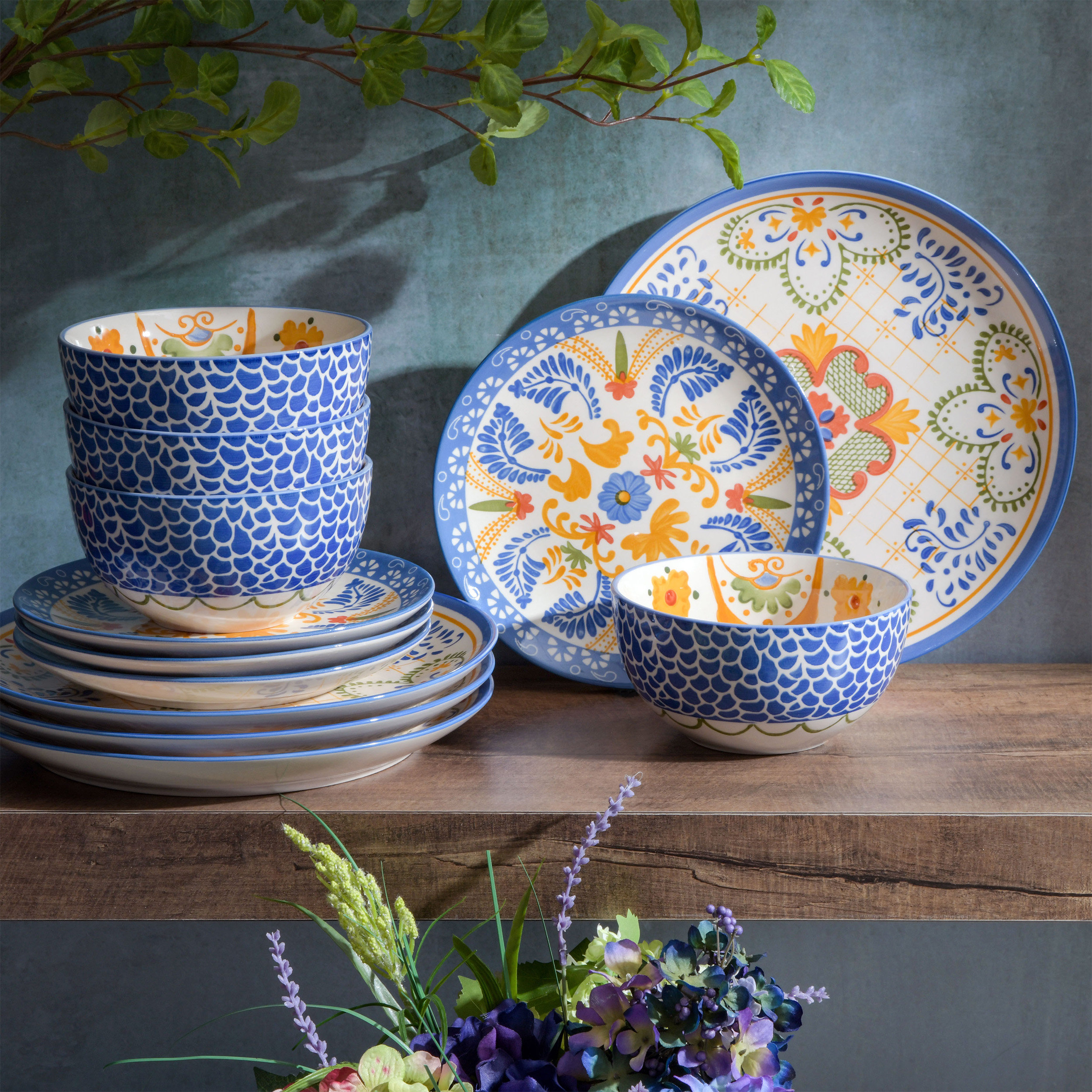 Laurie Gates Tierra Tile 12 Piece Round Stoneware Dinnerware Set In Assorted Designs Wayfair